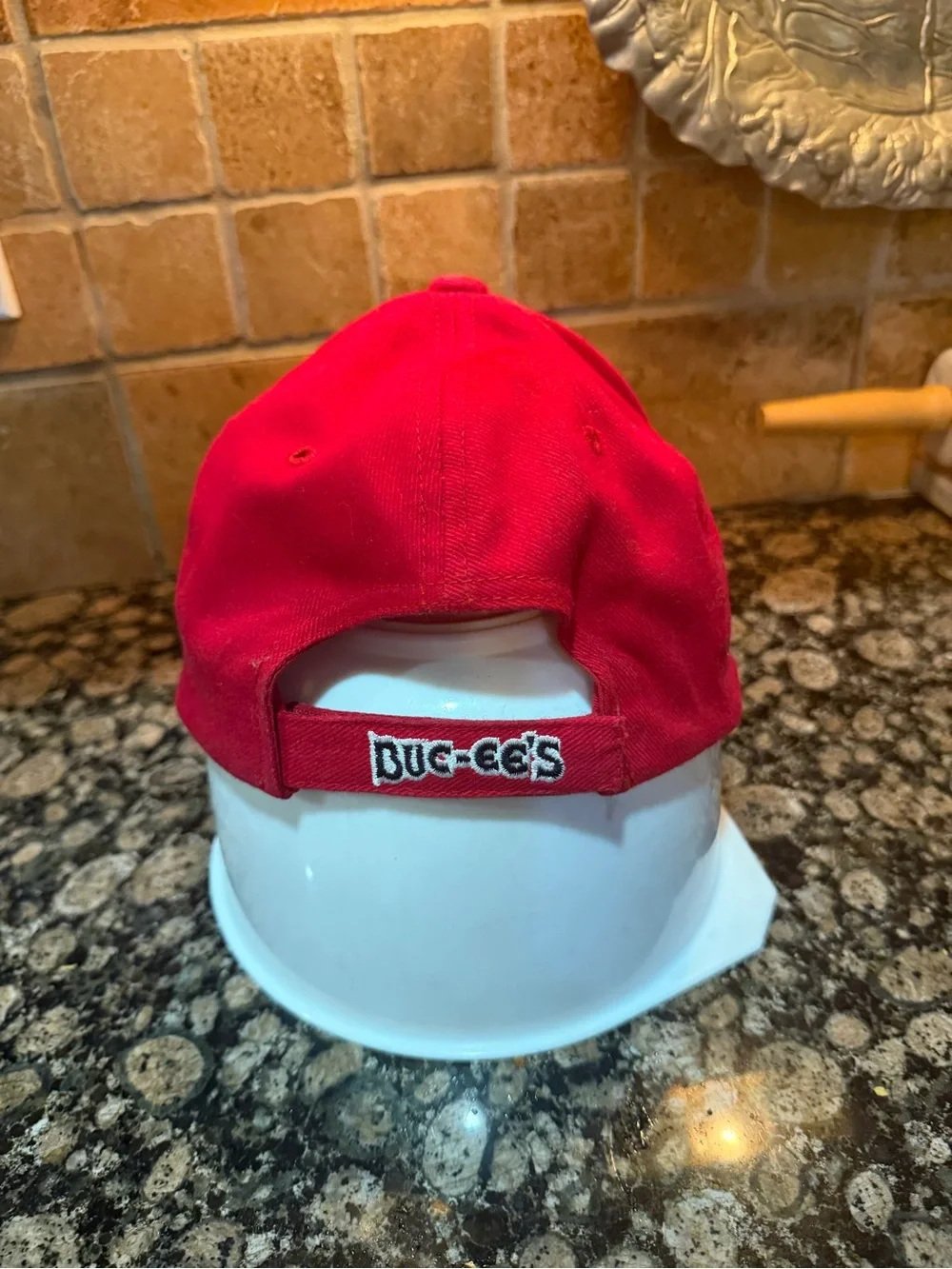 Red men’s BUCKEE’s Baseball Cap with Embroidered Mascot